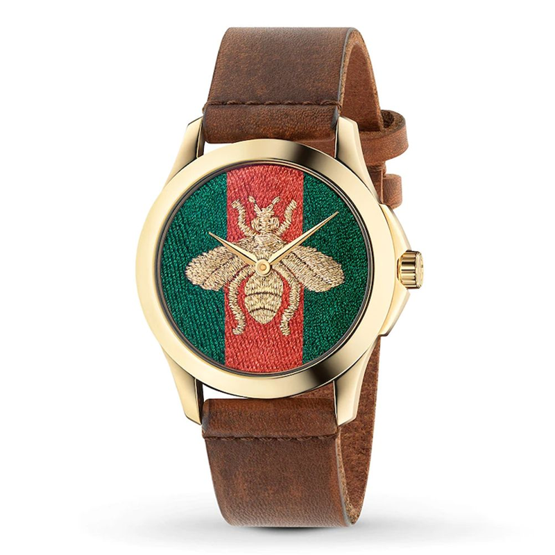 Buy Gucci Men's Swiss Made Quartz Brown Leather Strap Multi Color Dial 38mm Watch YA126451 in Pakistan
