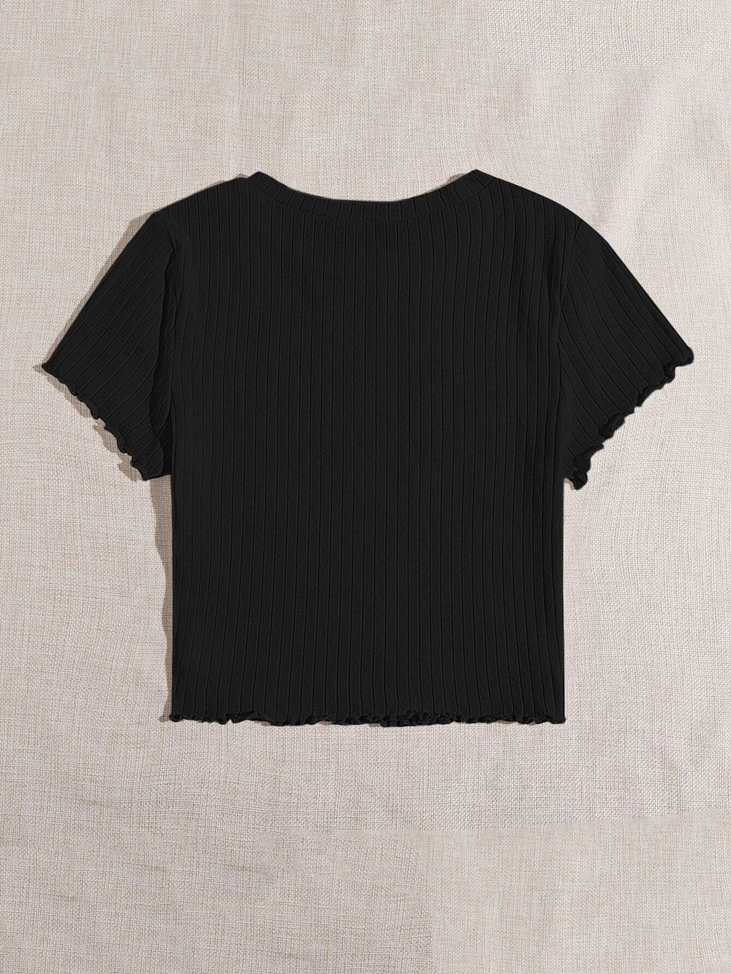 Buy (Upcoming) SHEIN Qutie Solid Lettuce Trim Rib-knit Tee in Pakistan