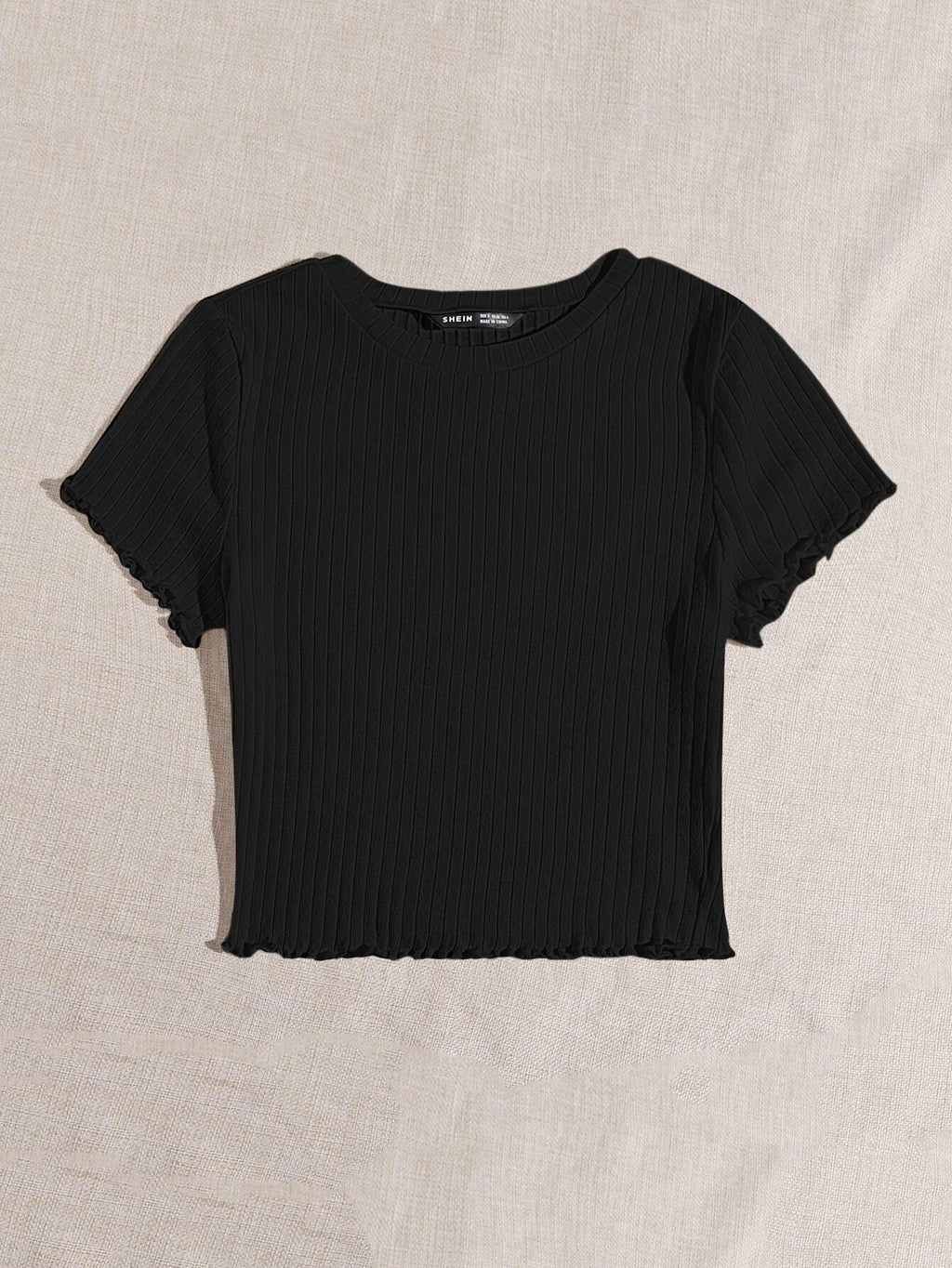 Buy (Upcoming) SHEIN Qutie Solid Lettuce Trim Rib-knit Tee in Pakistan