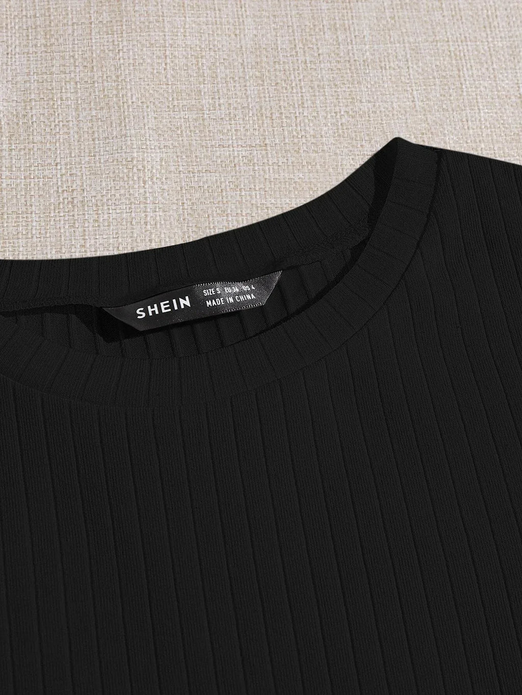 Buy (Upcoming) SHEIN Qutie Solid Lettuce Trim Rib-knit Tee in Pakistan