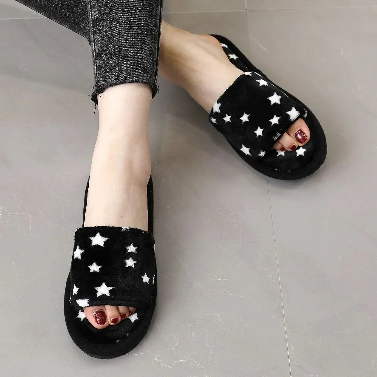 Buy Shein Star Pattern Fluffy Bedroom Slippers in Pakistan
