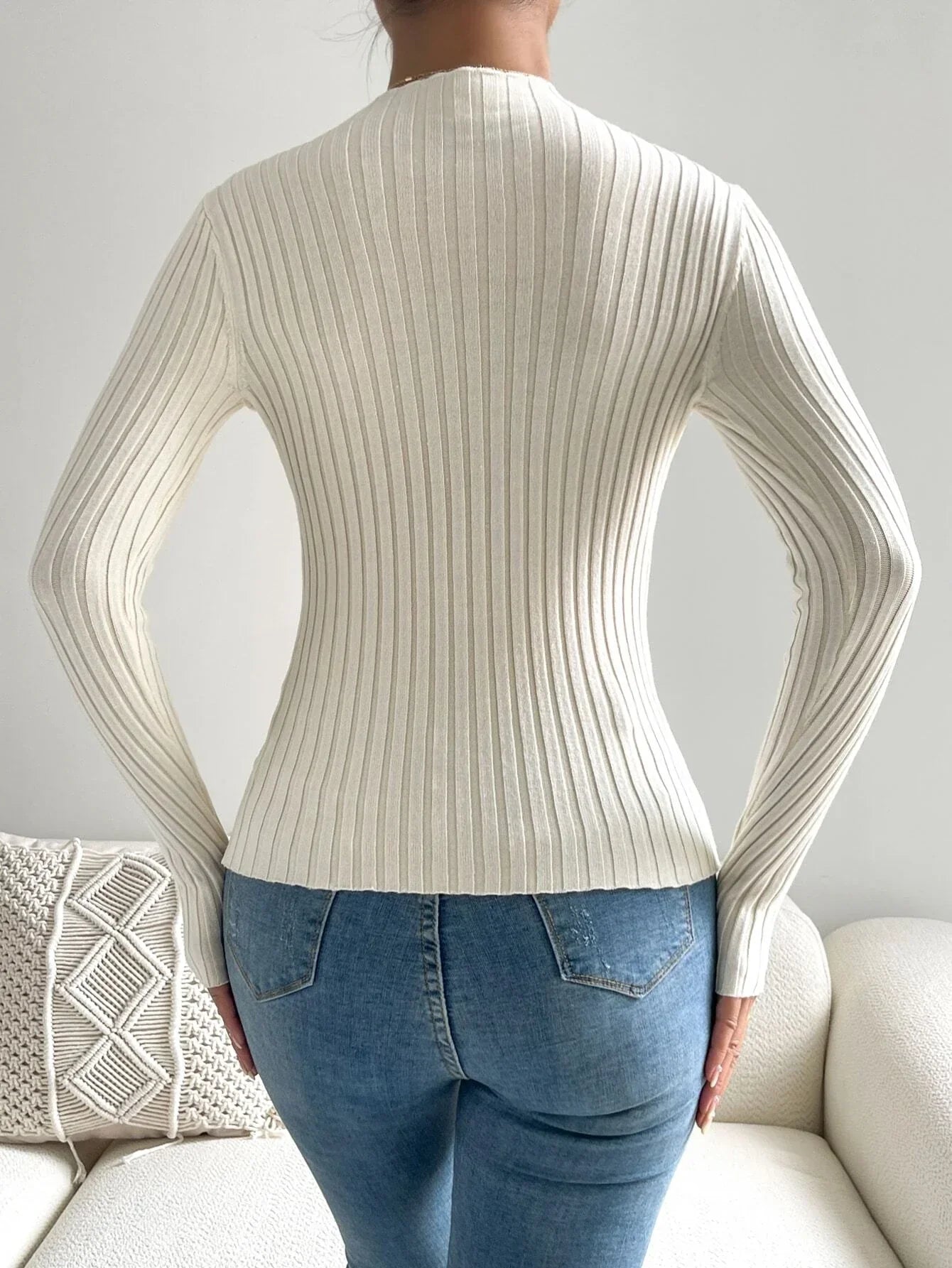 Buy SHEIN Eyelet Detail Ribbed Knit Mock Neck Sweater in Pakistan