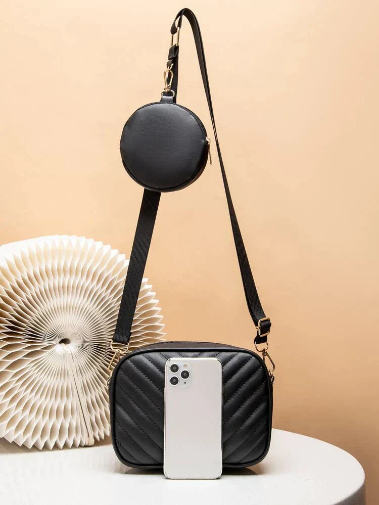 Buy - Chevron Quilted Square Bag With Coin Purse ~ Black in Pakistan