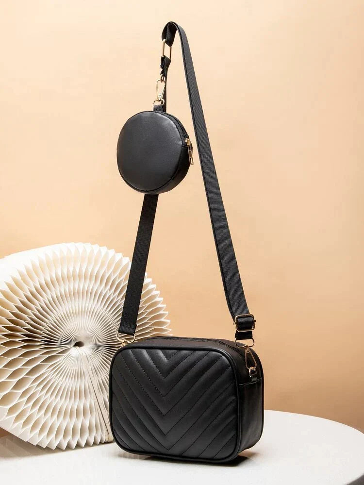 Buy - Chevron Quilted Square Bag With Coin Purse ~ Black in Pakistan
