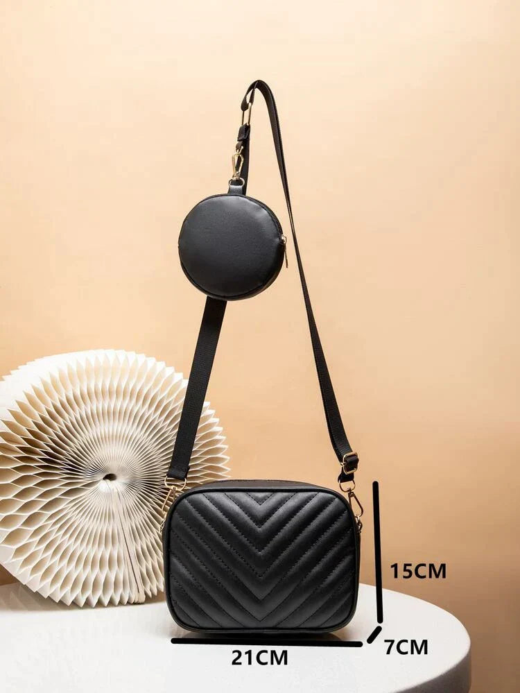 Buy - Chevron Quilted Square Bag With Coin Purse ~ Black in Pakistan