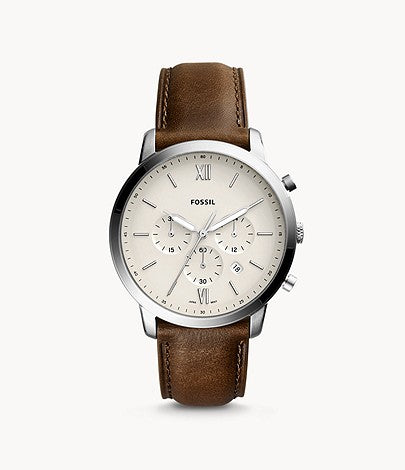 Buy Neutra Chrono Quartz Stainless Steel Two Hand Ring Brown Leather Strap Watch in Pakistan