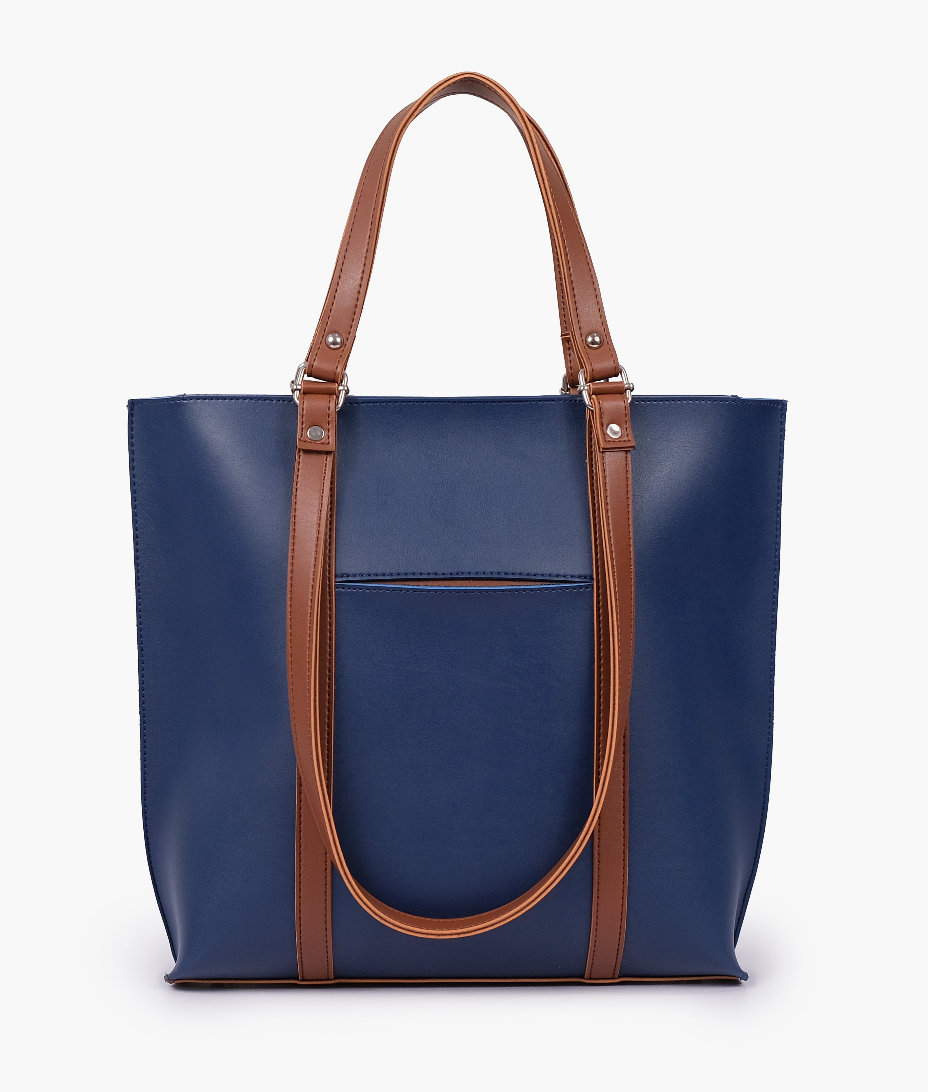 Buy Double Handle Tote Bag - Blue And Brown in Pakistan