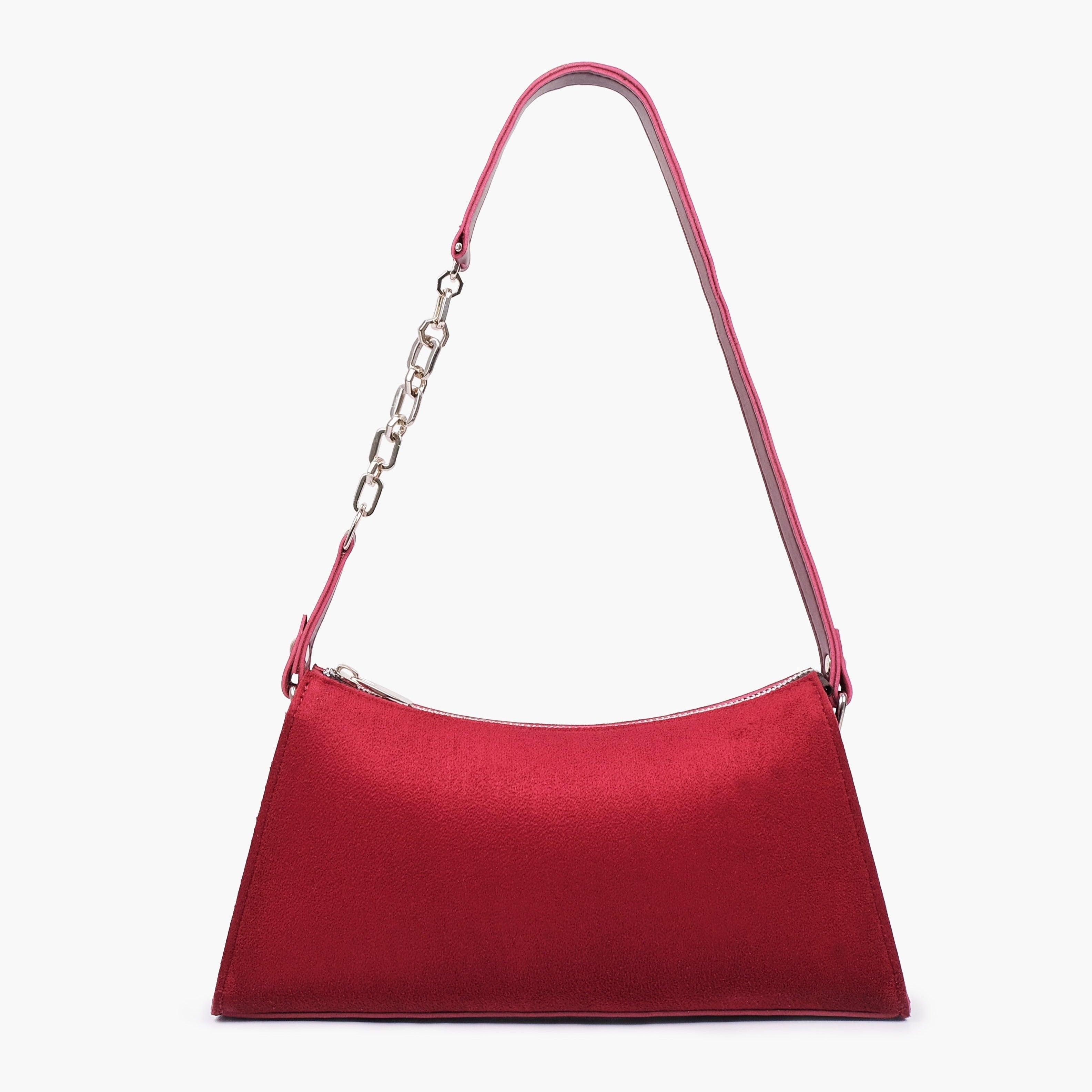 Buy Suede Evening Bag With Chain Handle - Burgundy in Pakistan