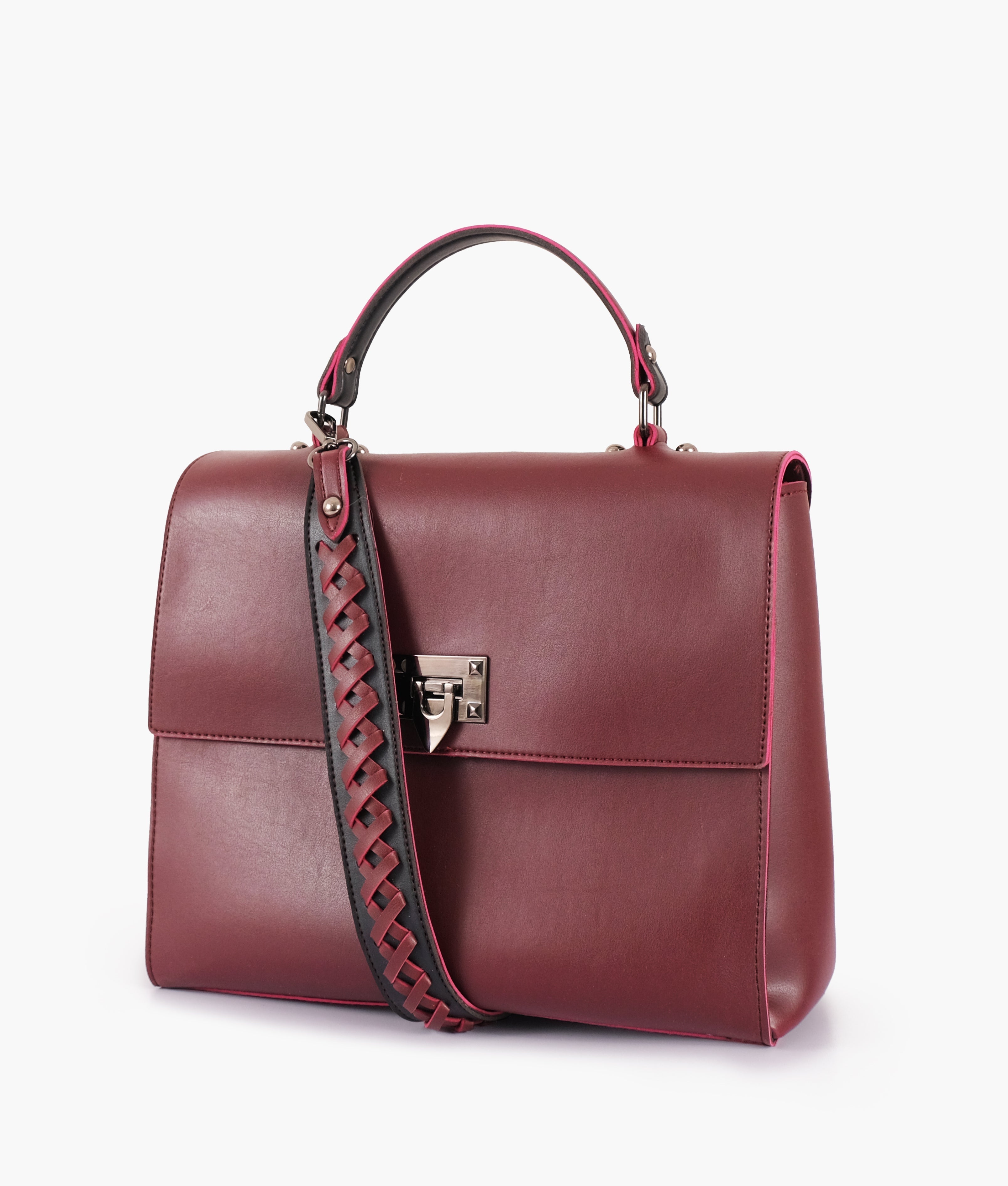 Buy Burgundy Flap-Over Top-Handle Bag in Pakistan