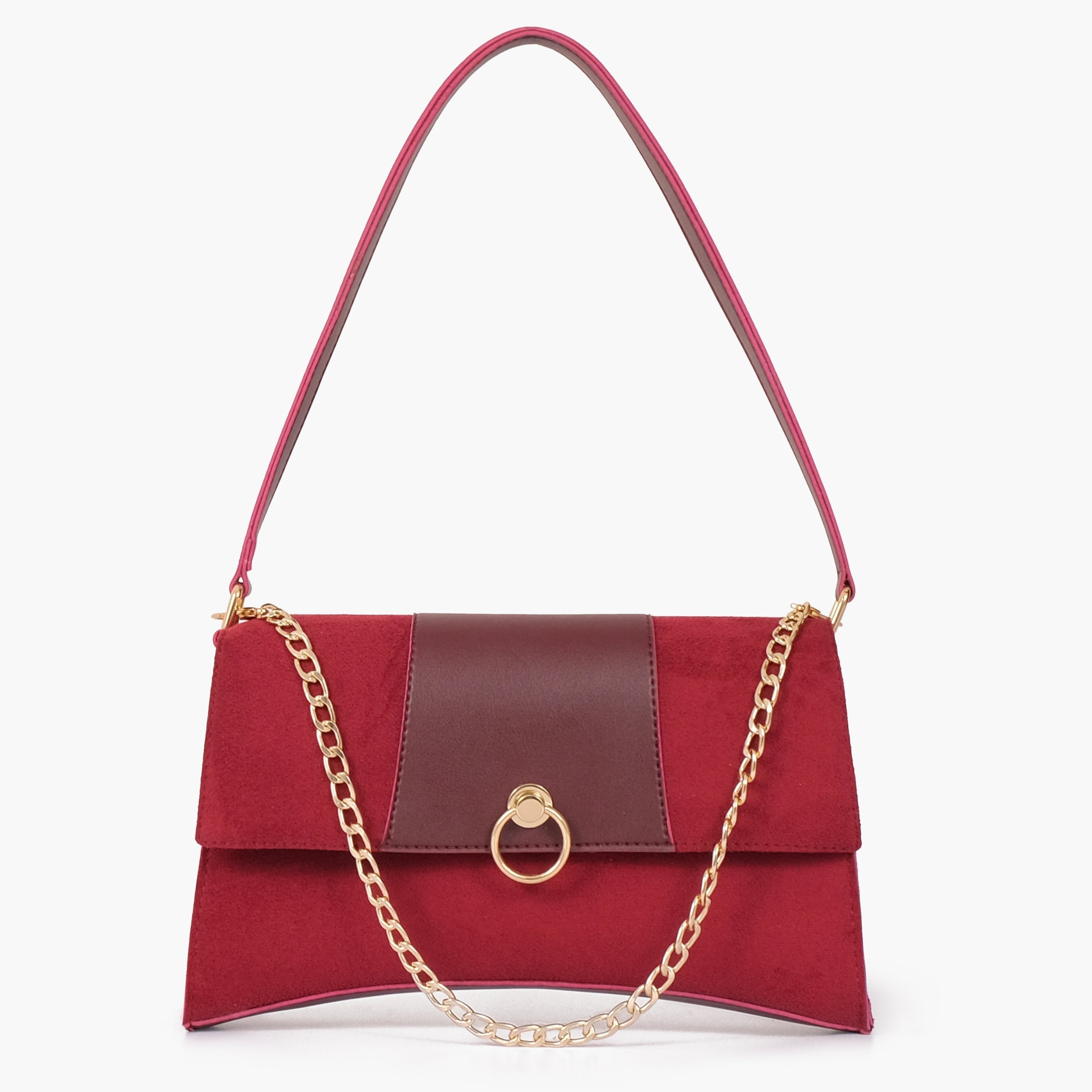 Buy Suede Buckle Envelope Bag - Burgundy in Pakistan