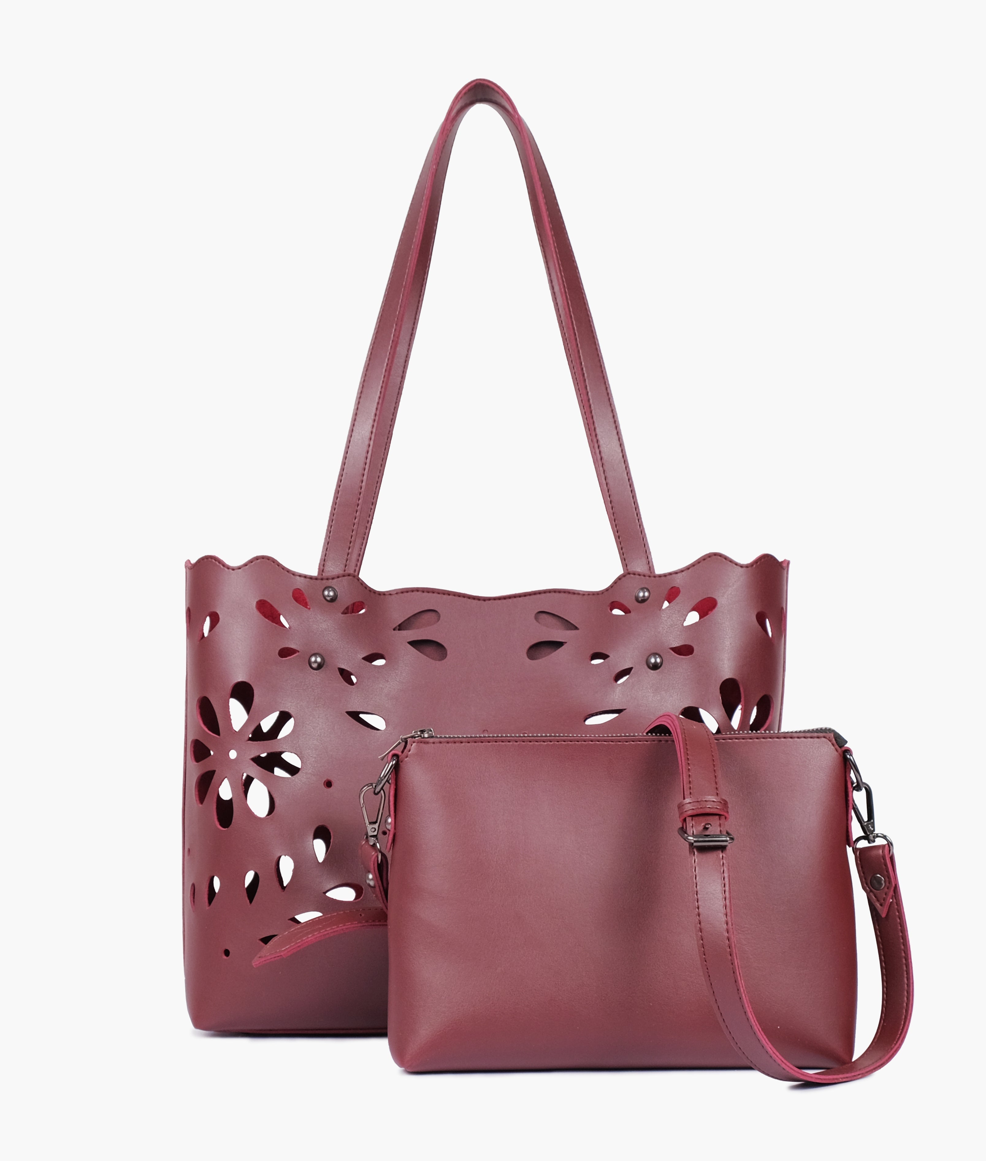 Buy Two Piece Floral Tote - Burgundy in Pakistan