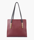 Buy Zipper Shoulder Bag With Long Handle - Burgundy And Black in Pakistan