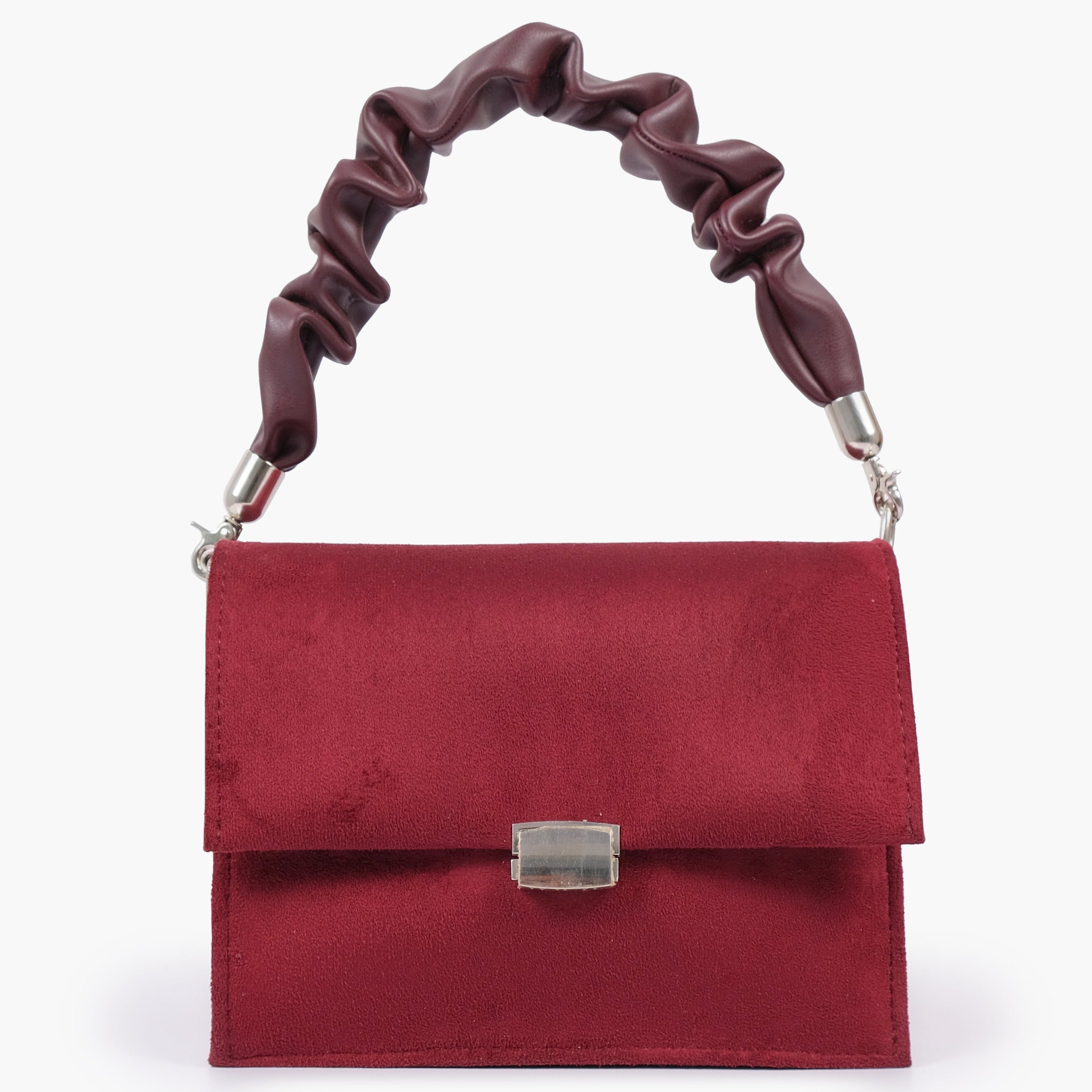 Buy Suede Top Handle Mini Cross Body Bag - Burgundy in Pakistan