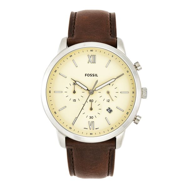 Buy Neutra Chrono Quartz Stainless Steel Two Hand Ring Brown Leather Strap Watch in Pakistan